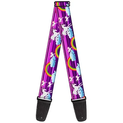 Image of Buckle Down Guitar Strap Unicorns Rainbows Stripes Purple 2 Inches Wide