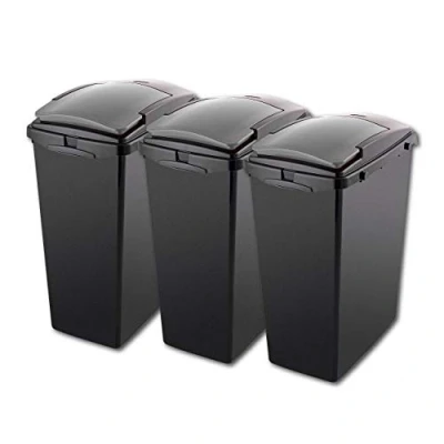 Image of Addis Set of 3 Utility Room Recycling storage solution 40ltr Waste Trash Bins, Black and Metallic, 40 litre