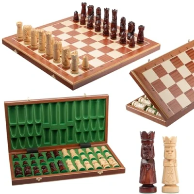 Image of Master of Chess Wooden Set with Pieces &quot;CASTLE DELUXE XXL&quot; 60 cm / 24 in Handmade Inlaid Large Foldable Board Game for Adults and Kids