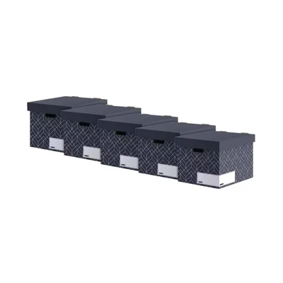 Image of BANKERS BOX Décor Cardboard Archive Boxes with Lids (WxHxD) 32.5 x 28.7 37cm (Pack of 5) Urban Midnight Blue