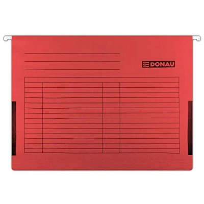 Image of DONAU 7420905 04 Suspension Bag with Linen Frogs Made from Recycled Cardboard 230 GSM for DIN A4 Colour: Red Pack of 5 Interchangeable Blank Labels Ideal Office and School the Authority Green P