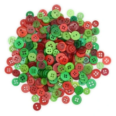 Image of celloexpress Tiny Red &amp; Green Mixed Sizes of Various Buttons for Sewing and Crafting (Pack 50g)