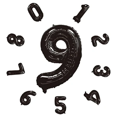 Image of 40&quot; Number Balloons,Helium 9 Balloons Birthday,Self Inflating Balloons,Foil Balloon for Birthday Party,New Year Decoration,Anniversary Decoration,Company Celebration (Black #9)