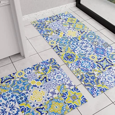 Image of PETTI Artigiani Italiani Kitchen Rug, Washable Non Slip Runner 52 x 100 cm, Vietri Blue Design, 100% Made in Italy