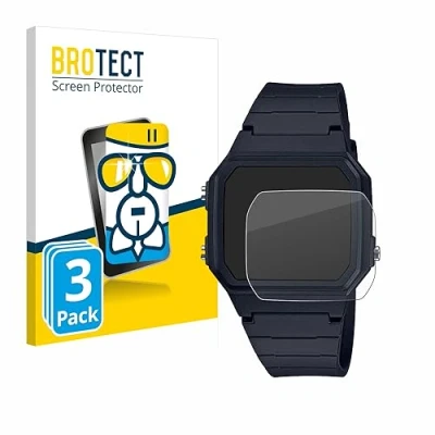 Image of brotect Glass Screen Protector Film compatible with Casio Unisex F 91W (3 Pack) Foil 9H Protection [Scratch Resistant, High Clarity]