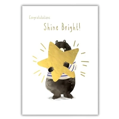 Image of Congratulations Card Special Finishes Bear and Star Design Shine Bright Made in the UK Eco Friendly