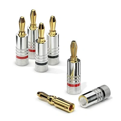 Image of Sonero® Set of 4 banana plugs, for all speaker cables with a diameter up to 6 mm², pieces colour coding (12 x red, 12 black), 24 carat gold plated