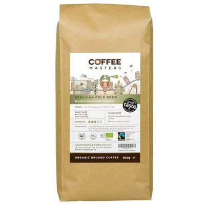 Image of Coffee Masters Peruvian Cold Brew Ground 500g Medium Roasted Espresso for Brewing Organic, Single Origin, Fair Trade from 100% Arabica Beans