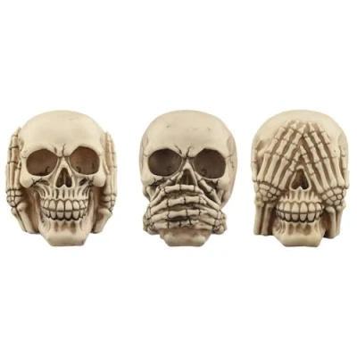 Image of Puckator Set of 3 Hear No Speak See Evil Skulls Home Living Room Decoration Gifts For Men Women