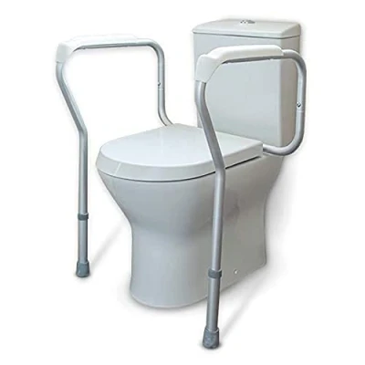 Image of NRS Healthcare Lightweight Height &amp; Width Adjustable Toilet Surround Rail Safety Frame, Medium, Grey and White