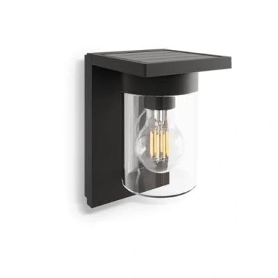 Image of Calex Asti solar LED outdoor wall light, sensor, IP44, black