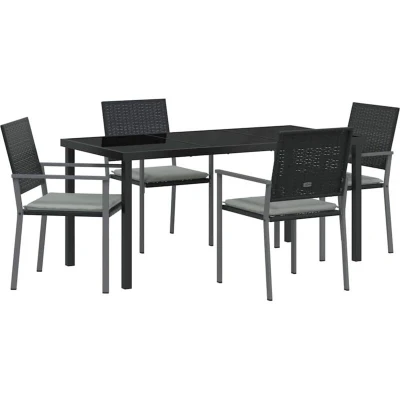 Image of vidaXL 5 Piece Garden Dining Set with Cushions Black Poly Rattan