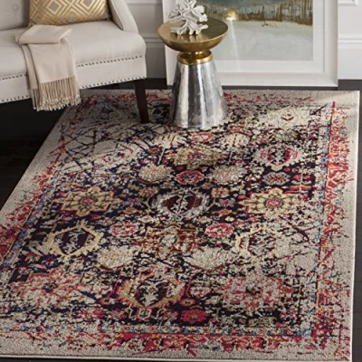 Image of SAFAVIEH Boho Chic Rug for Living Room, Dining Bedroom Monaco Collection, Short Pile, in Grey and Multi, 155 X 231 cm