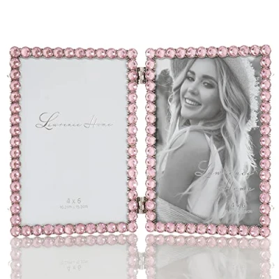 Image of 4x6 Silver Metal Sparkle Double Frame Soft Pink