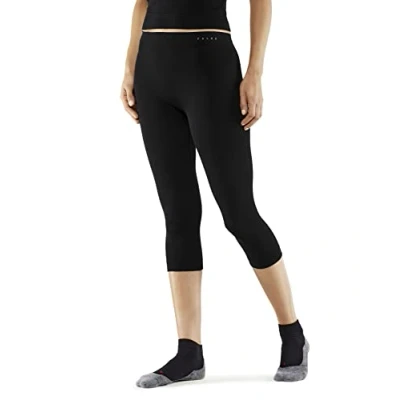 Image of FALKE Women&#039;s Wool Tech Light 3/4 W TI Functional Yarn Quick Dry 1 Piece Base Layer Bottom, Black (Black 3000), S