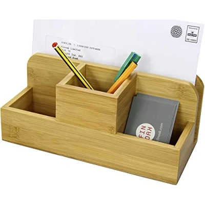 Image of Woodquail Desk Stationery Organiser Pen Pencil Letter Rack Holder, Made of Natural Bamboo