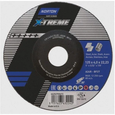 Image of Norton Saint Gobain 125x4.0x22.2mm Nor Xtreme Grinding Disc A24R Type 27