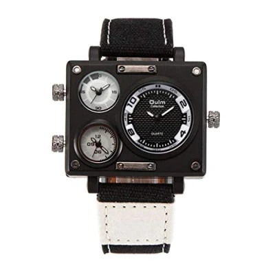 Image of Oulm 3595 Mens Watch Analog Coffee Leather Strap 3 Sub dials, Black, Quartz Movement