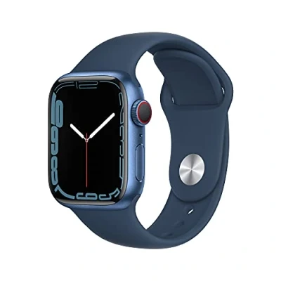 Image of Apple Watch Series 7 (GPS + Cellular, 41mm) Blue Aluminium Case with Abyss Sport Band (Renewed)