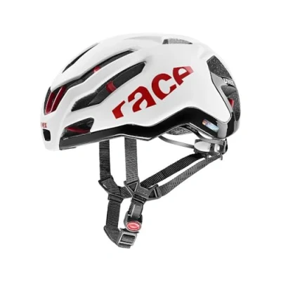 Image of uvex Race 9 Extremely Lightweight Performance Bike Helmet for Men &amp; Women Aerodynamic Ventilation Optimized White Red Matt 53 57 cm