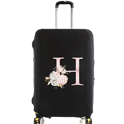 Image of initial letter Printed Design Travel Trolley Case Cover Protector Washable Suitcase Luggage Storage Covers for 18 28 inch (S (18 21 Luggage), Pink Flower H)