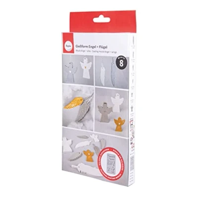 Image of Rayher Silicone Casting Mould with Angel, Wing, and Feather Designs, Tray 8 Different Shapes for Concrete, Plaster of Paris, Resin, 26x14.5x1cm, grey, 36115000
