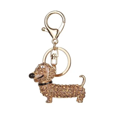 Image of Toyvian Dachshund Dog Keychain Crystal Rhinestones Decorative for Handbag and Car Trinket Souvenir Gift Pendant (Golden)