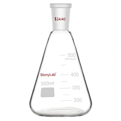 Image of StonyLab Glass 24/40 Erlenmeyer Flask, Borosilicate Heavy Wall Flask with Standard Taper Outer Joint, 500ml