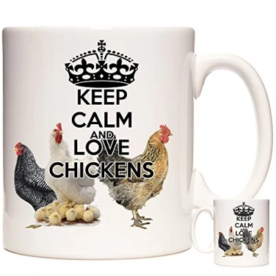Image of Chicken Mug. Keep Calm and Love Chickens. Poultry theme 11oz Ceramic gift mug for Keepers.
