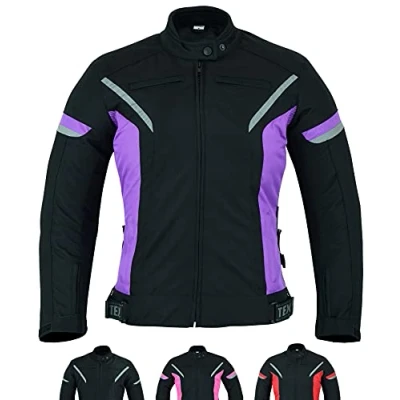Image of Texpeed Womens Motorcycle Biker Jacket Ladies Waterproof Textile Cordura Coat With Motorbike CE Armour (EN 1621 1) Black Purple M