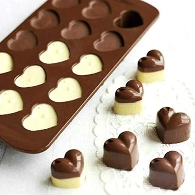 Image of DSYJ Heart Silicone Mould 15 Cavity Shape Chocolate Molds Non Stick Candy Jelly Moulds Handmade DIY Wax Melt Valentine Baking for Cake Decoration