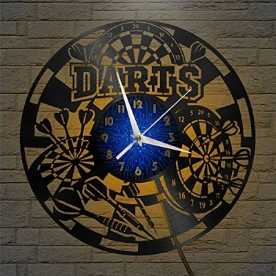 Image of Darts game theme Vinyl Record vintage Wall Clock for Kitchen(B,with LED)