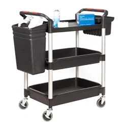 Image of Proplaz Plus Trolley; 3 Trays w Buckets; Swivel Castors; Black/Silver