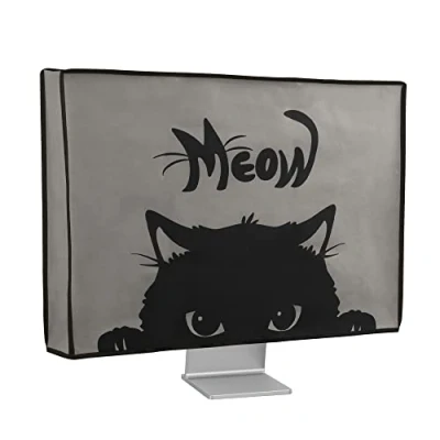 Image of kwmobile Computer monitor Cover Compatible with 27 28&quot; Meow Cat Grey/Black