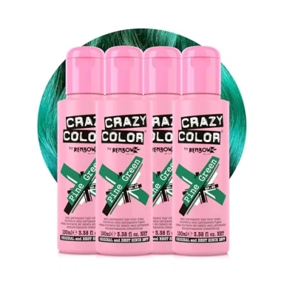 Image of Crazy Color Vibrant Pine Green Semi Permanent 4 Pack Quad Hair Dye. Highly Pigmented Dark Conditioning &amp; Oil Nourishing Vegan Formula No Bleach or Ammonia 400ml