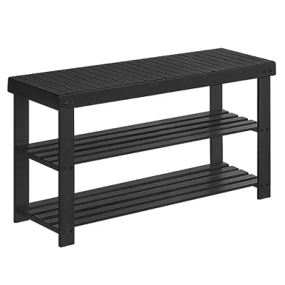 Image of SONGMICS Shoe Storage Bench, Bamboo, Black, 28.7 x 90 45.3 cm