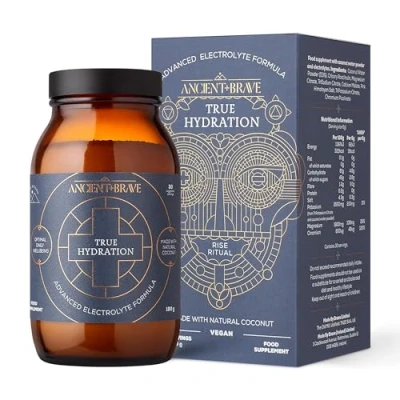 Image of Ancient + Brave True Hydration 180g Jar Electrolytes Powder with Magnesium, Potassium &amp; Chromium Natural Coconut Water Electrolyte for Morning Hydration, Workout Recovery Fasting Support