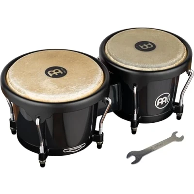 Image of Meinl Percussion Bongos Journey Series 2 hand drums with 6.5 and 7.5 inches including tuning key ABS plastic, Black (HB50BK)