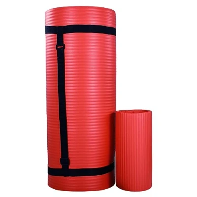 Image of BalanceFrom 71 x 24 1&#039;&quot; All Purpose Extra Thick Non Slip High Density Anti Tear Exercise Yoga Mat with Knee Pad &amp; Carrying Strap, Red