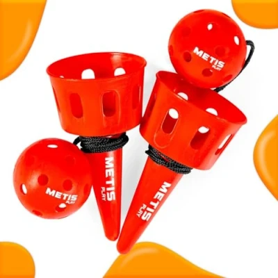 Image of FORZA METIS Play Cup and Ball Game [1 or 4 Pcs] Develop Hand Eye Coordination Vibrant Colour Options Ideal for All Ages (Red, Pack of 1)