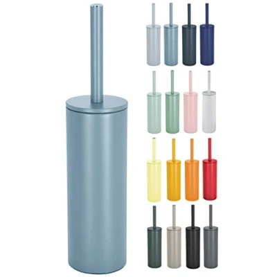Image of Spirella Akira Cyan Bathroom Broom with Stainless Steel Holder, Metal, Matte Blue, 40 x 9.5 cm