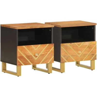 Image of vidaXL Bedside Cabinets 2 pcs Brown and Black Solid Wood Mango