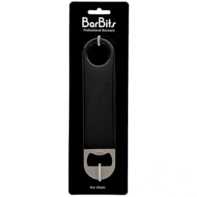 Image of BarBits Bartender Bottle Opener Heavy Duty Bar Blade, Professional Flair Cocktail Tool Black Vinyl Coated