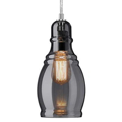Image of Smoke Grey Glass Ceiling Light Shade Pendant Chrome Modern Retro Vintage M0117