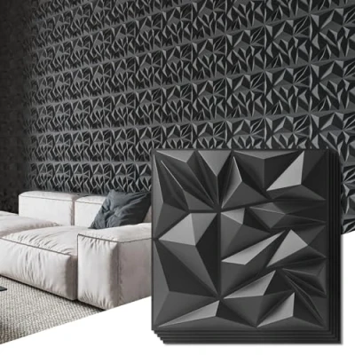 Image of Art3d 33 Pack 3D Wall Panels for Interior Decor, Modern Diamond Textured Accent Paneling Gaming Living Room TV Background, 12 x inch Black