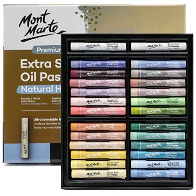 Image of MONT MARTE Extra Soft Oil Pastels Natural Hues Premium 26pc, Assorted Colors, Vibrant and Buttery, Versatile Art for Blending, layering &amp; Shading, Ideal Coloring Sketching