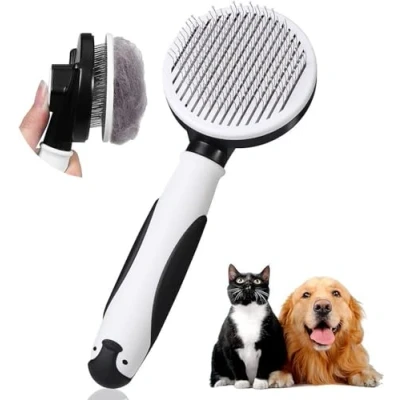 Image of Vinabo Dog Brush Cat Grooming Comb,Cat Comb Pet Brush,Pet Tool with Cleaning Button for Short/Long Shedding Tools Massage Clean Tangled Brush(Black)