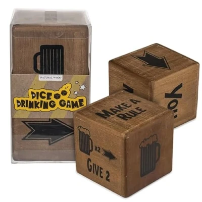 Image of Inevitable Party Set of 2 Wooden Dice Drinking Game 10cm Large Wood Great for Parties Hen and Stag Dos