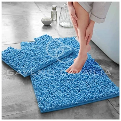 Image of GC GAVENO CAVAILIA Soft Bath Mat Sets For Bathroom 2 Piece Non Slip Back Highly Water Absorbent &amp; Fast Drying 100% Microfiber Chenille Toilet Rug with Pedestal Turquoise