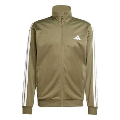 Image of adidas Men&#039;s SPORTSWEAR BASIC 3 STRIPES TRICOT TRACKSUIT, olive strata/white, L Tall